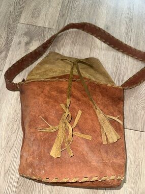 Subassati Tooled Leather and Faux Leather Drawstring Boho Purse